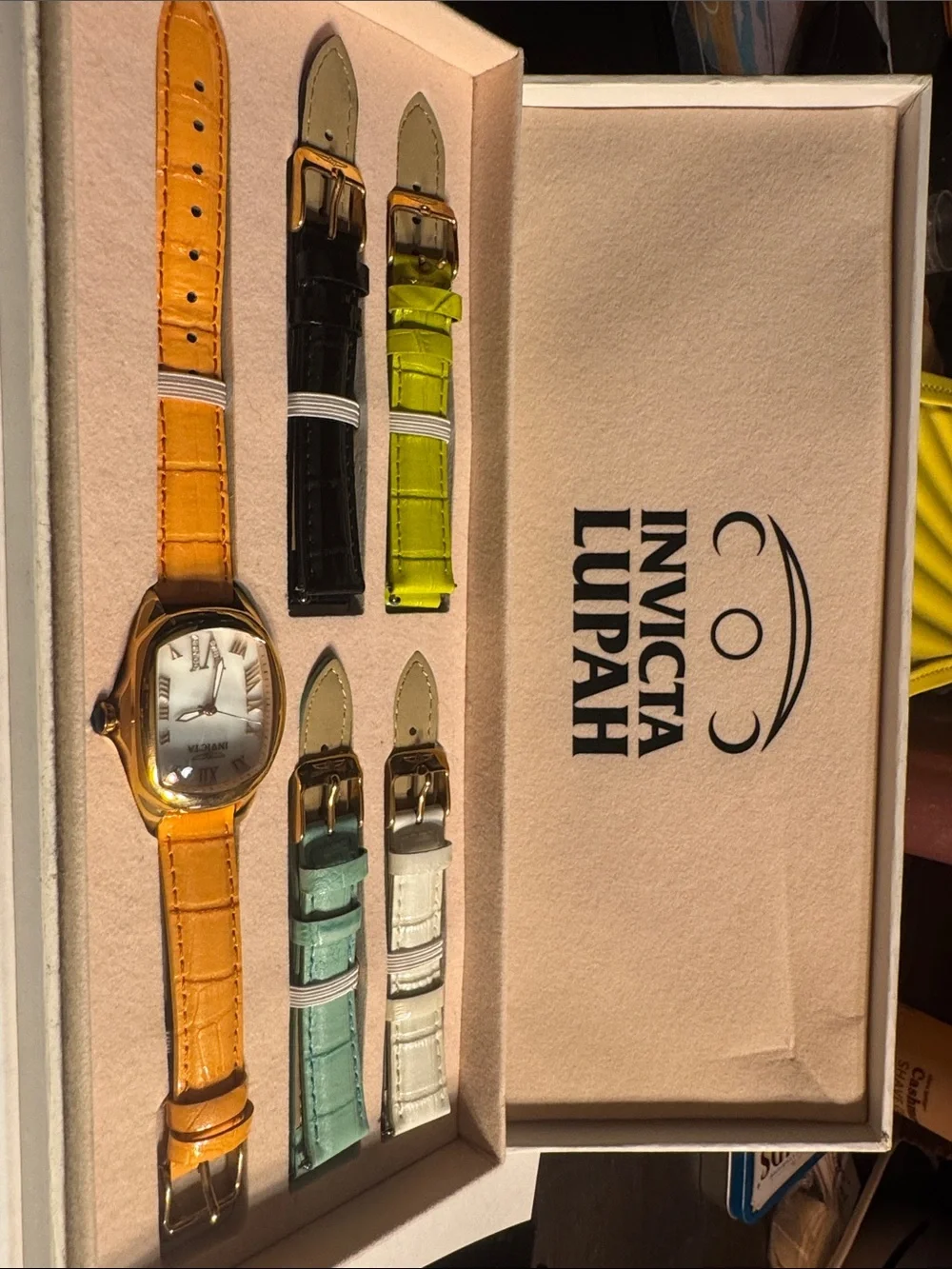 Invicta Gold-Tone Watch with Yellow Strap and White Dial